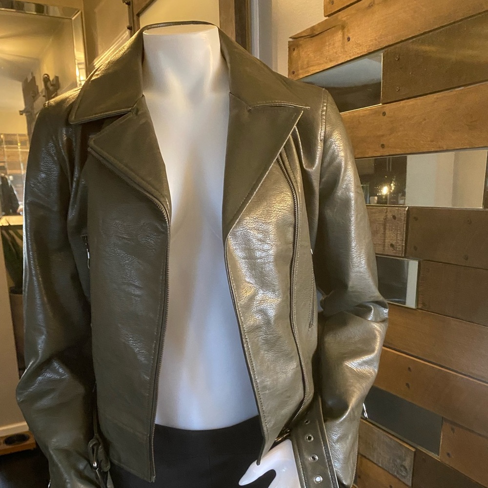T Tahari Vegan Leather Moto Jacket